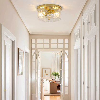 Plafonnier encastré à 2 lumières avec verre martelé transparent