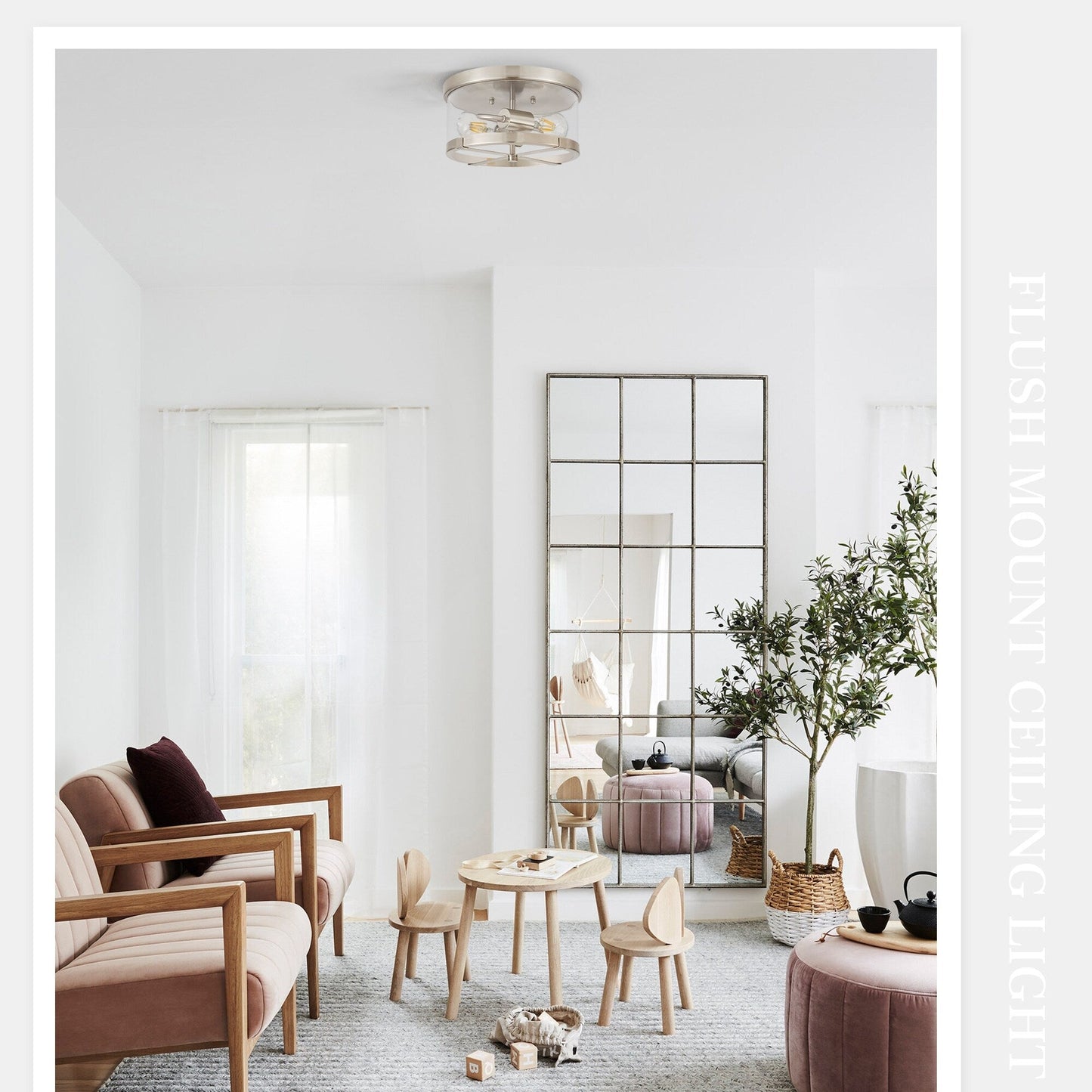 Plafonnier encastré à 2 lumières en verre transparent avec cadre en métal