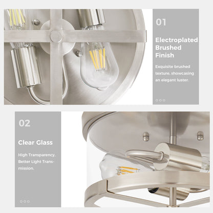 Plafonnier encastré à 2 lumières en verre transparent avec cadre en métal