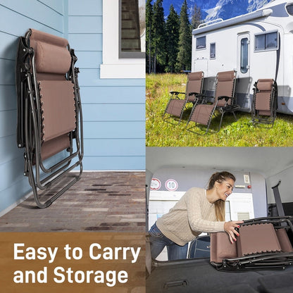 Fauteuils de relaxation zéro gravité 2 pièces, pliables et portables, avec porte-gobelet