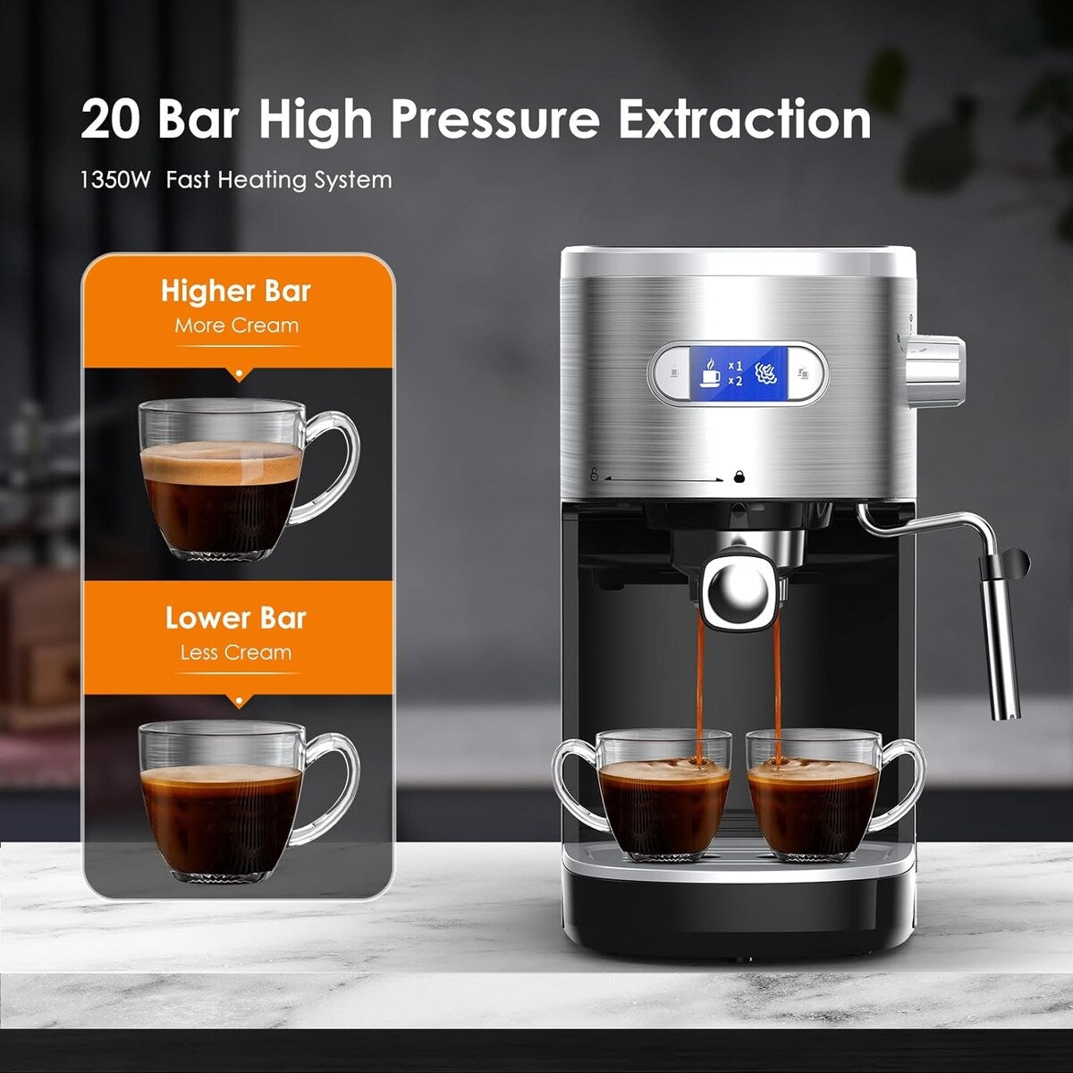 Machine à expresso 20 bars avec mousseur à lait et buse vapeur, machine à cappuccino et latte pour la maison, cadeau pour les amateurs de café