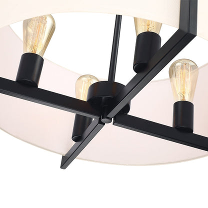 Lustre suspendu noir mat à 4 lumières de 22 po avec abat-jour tambour blanc - 22 W