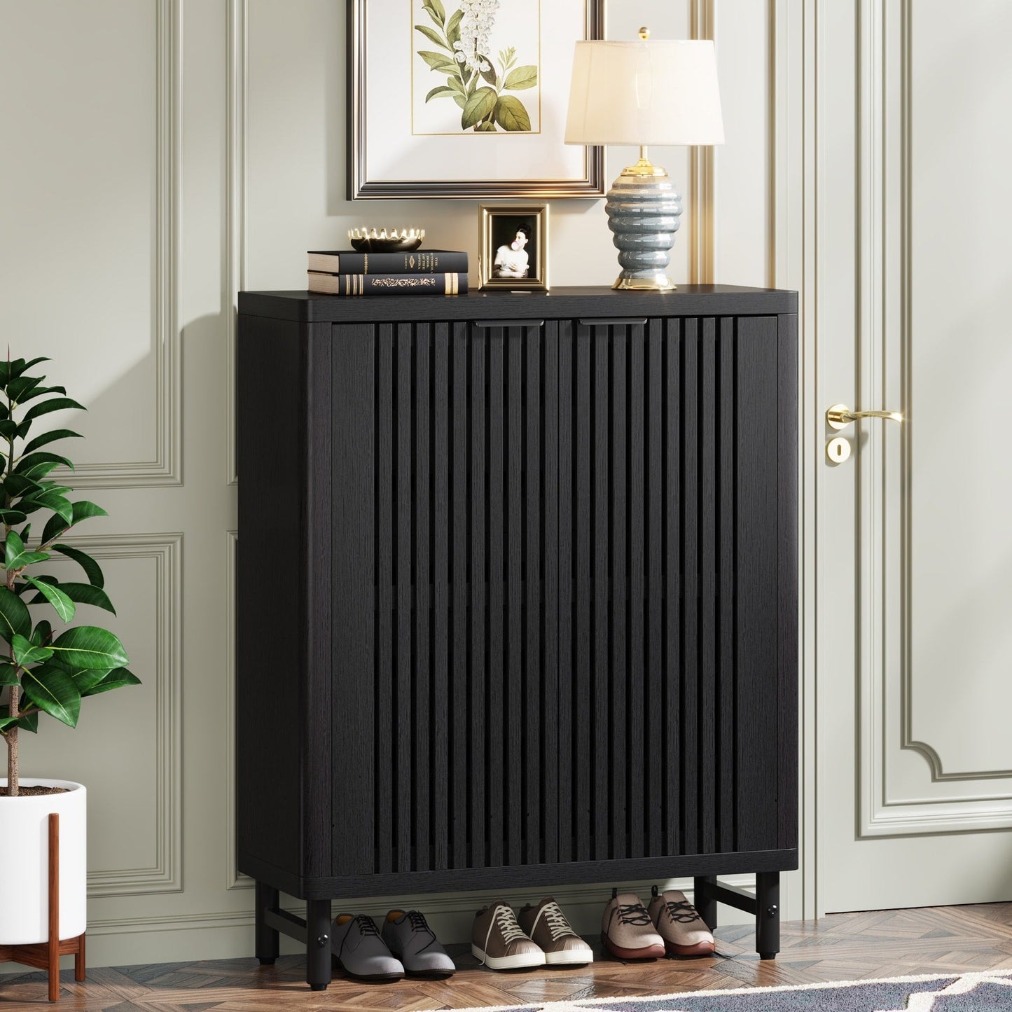 Meuble de rangement à chaussures 24 paires avec porte pour entrée et salon