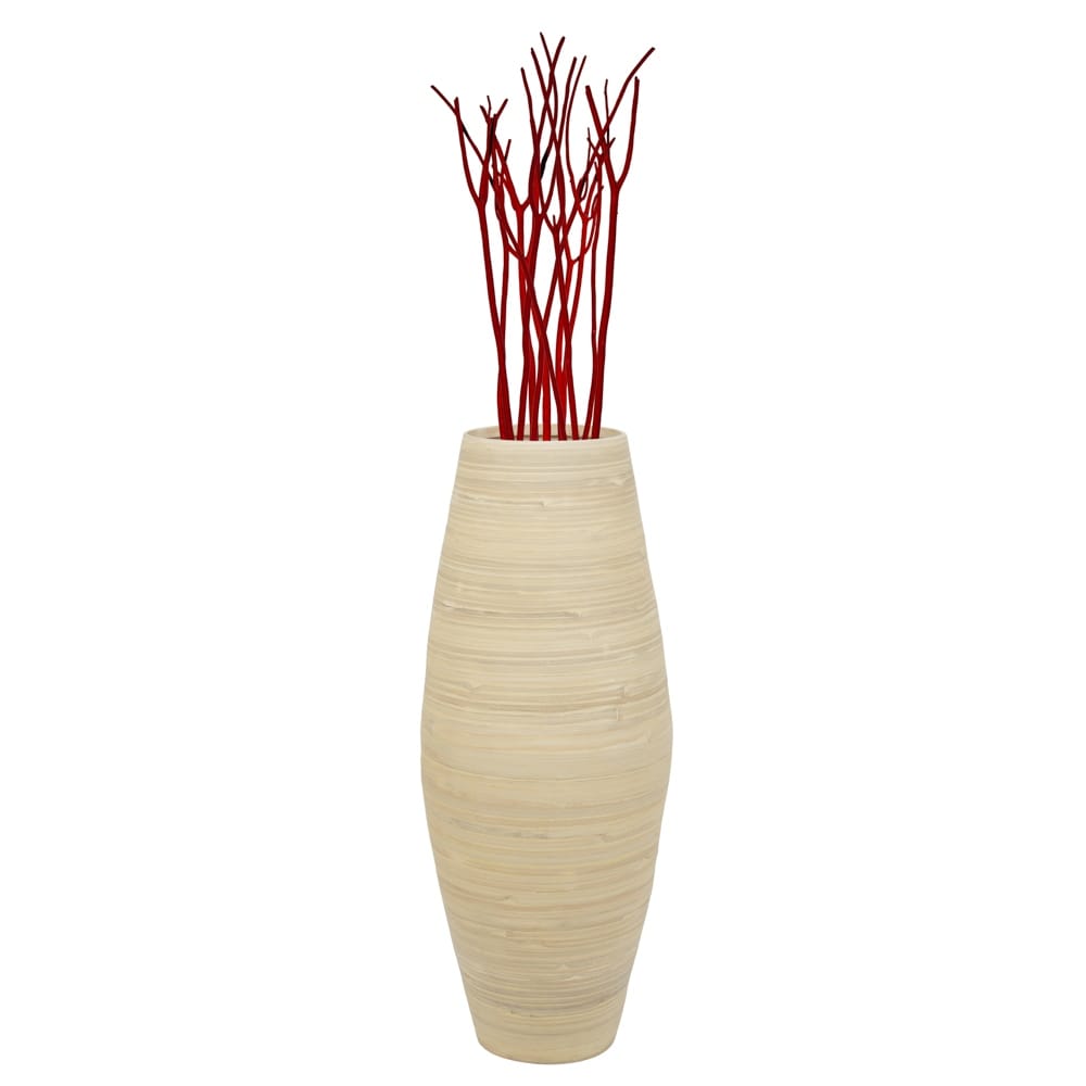 Vase cylindrique haut en bambou Uniquewise, élément décoratif pour les halls d'hôtel et les spas, idéal pour le salon ou le couloir.