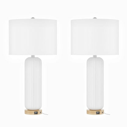 Lot de 2 lampes de table USB blanches en céramique