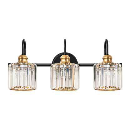 Applique murale linéaire moderne et glamour à 3 ou 4 lumières en cristal, à intensité variable, pour salle de bain.