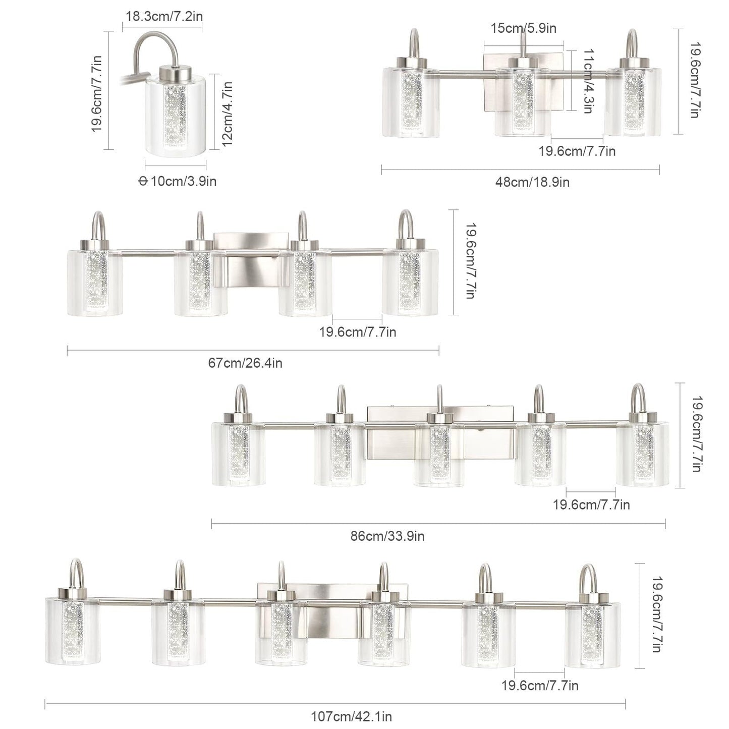 Luminaires de salle de bain en nickel brossé à 3/4/5/6 lumières