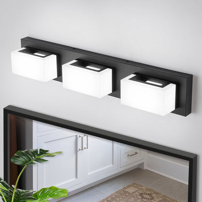 Applique murale LED moderne pour salle de bain, 3/4/5 lumières, noir mat, à intensité variable.