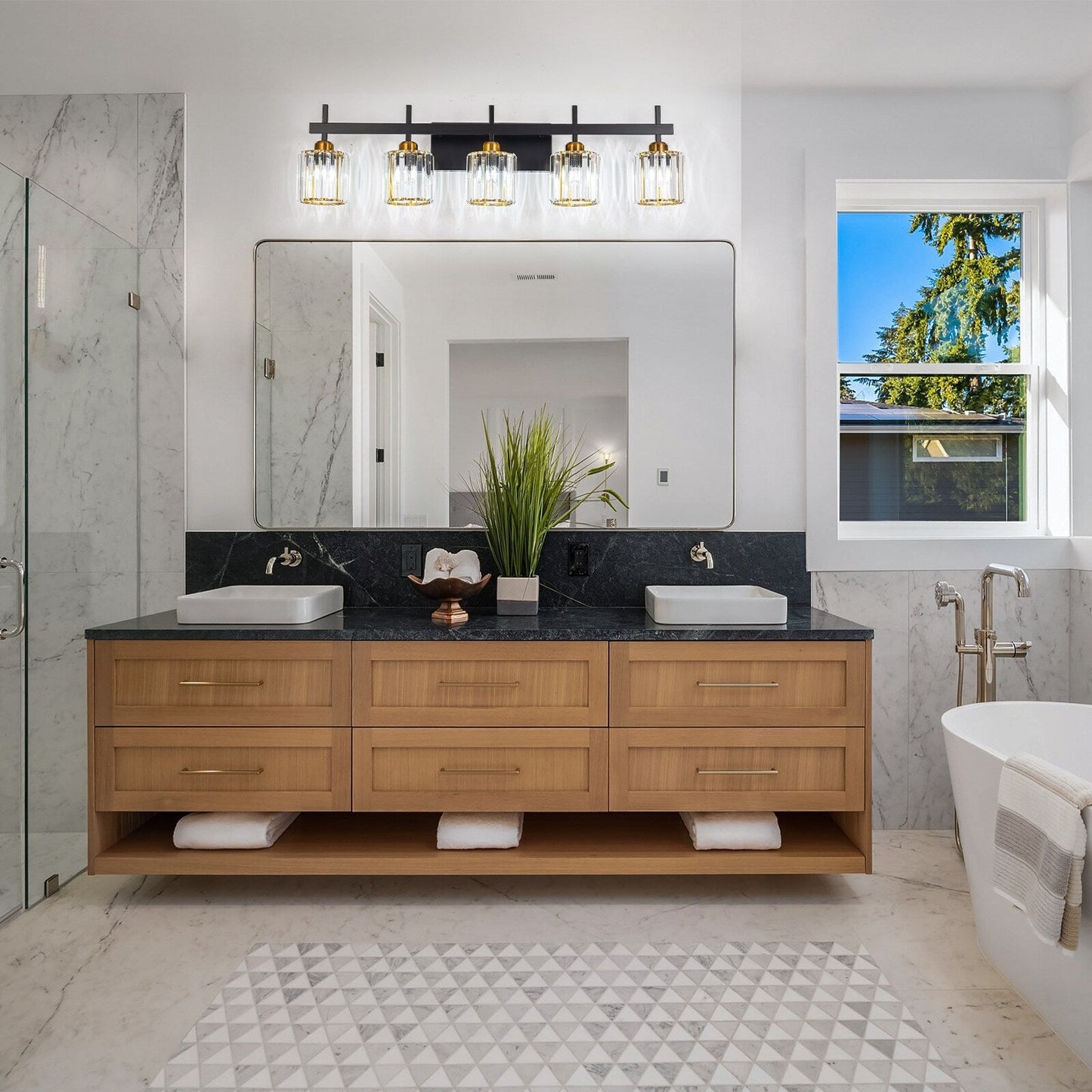 Applique murale moderne à 3/4/5 lumières en cristal, à intensité variable, au-dessus du miroir de salle de bain