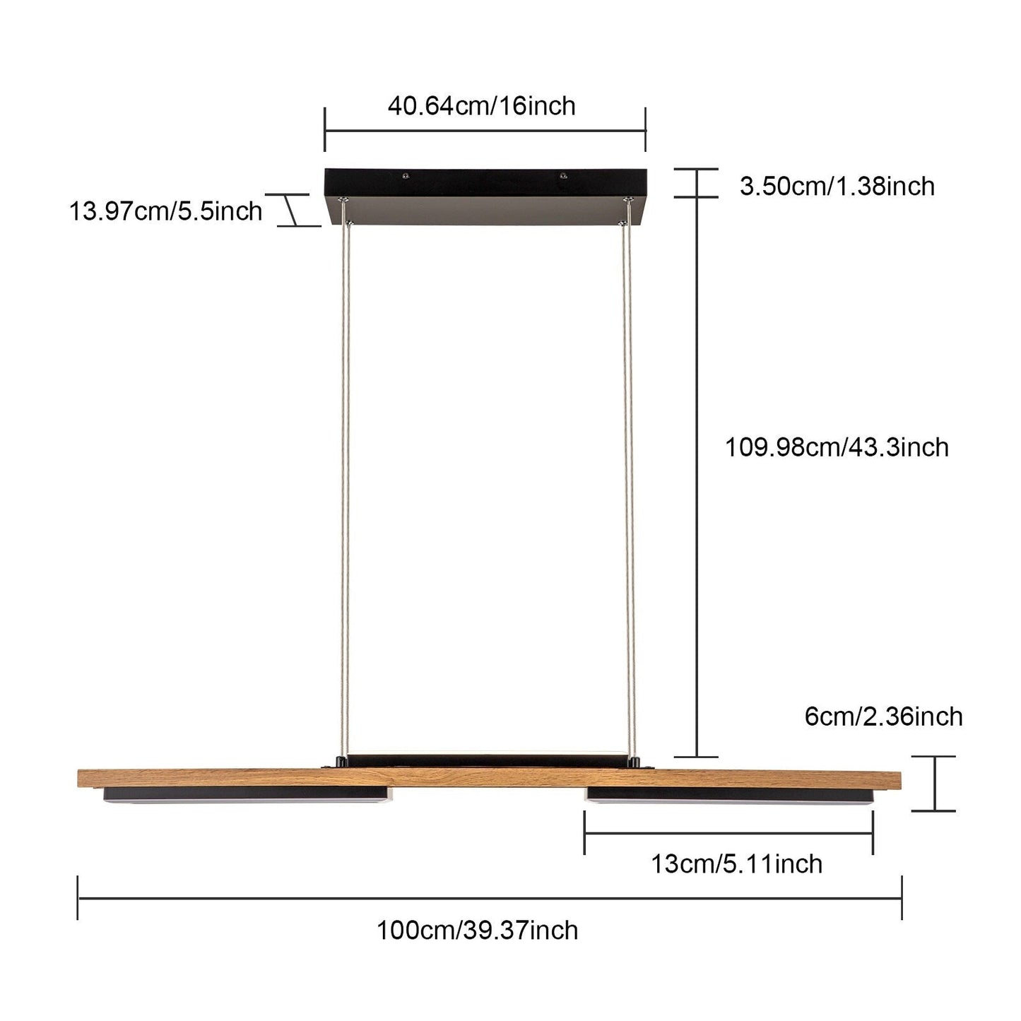 Lustre linéaire en bois à 3/5 lumières LED intégrées pour îlot de cuisine