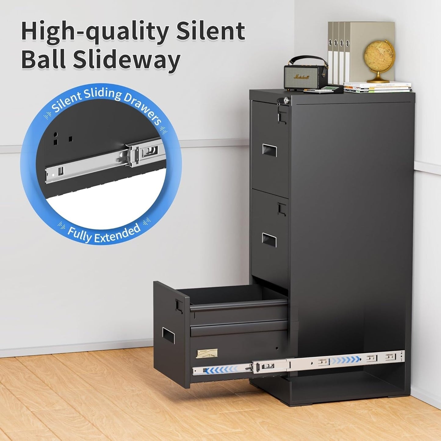 Classeur métallique à 3 tiroirs verrouillables pour bureau à domicile, meuble roulant entièrement assemblé