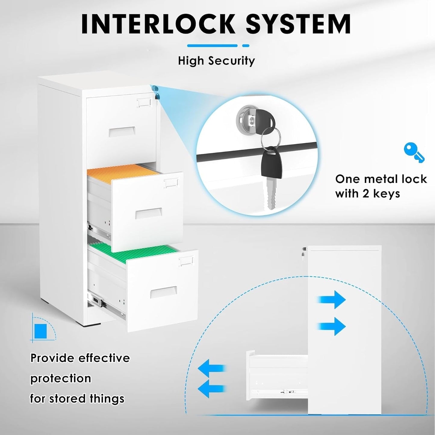 Classeur métallique à 3 tiroirs verrouillables pour bureau à domicile, meuble roulant entièrement assemblé
