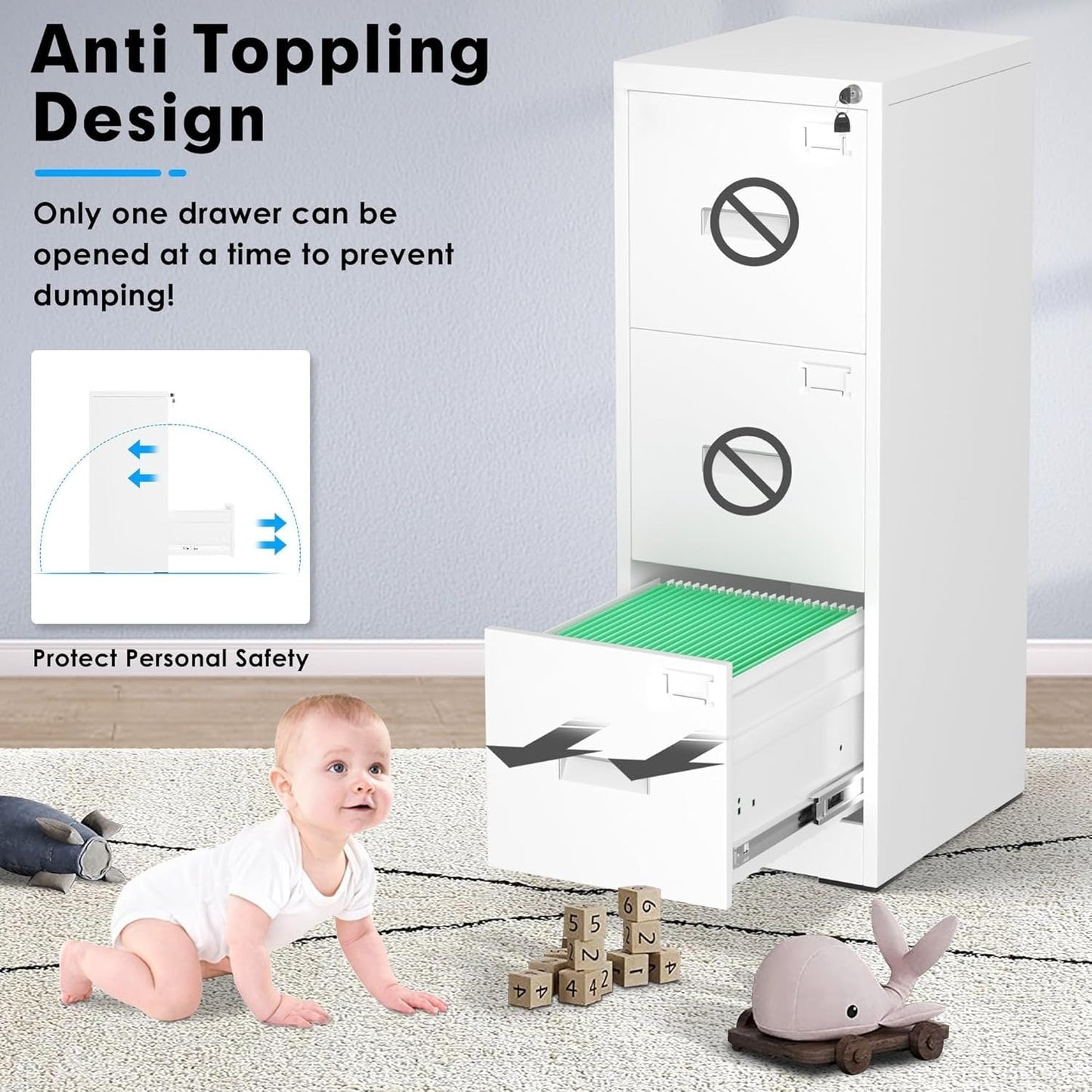 Classeur métallique à 3 tiroirs verrouillables pour bureau à domicile, meuble roulant entièrement assemblé