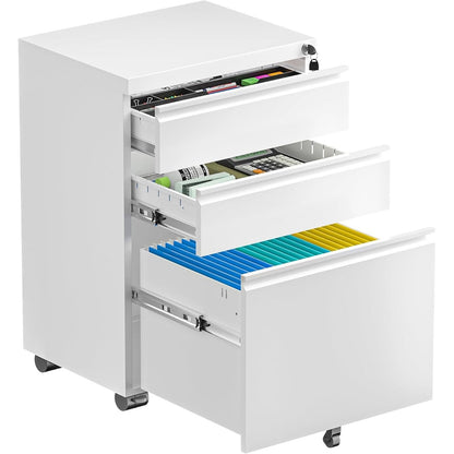 Classeur métallique à 3 tiroirs verrouillables pour bureau à domicile, meuble roulant entièrement assemblé