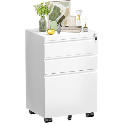 Classeur métallique à 3 tiroirs verrouillables pour bureau à domicile, meuble roulant entièrement assemblé