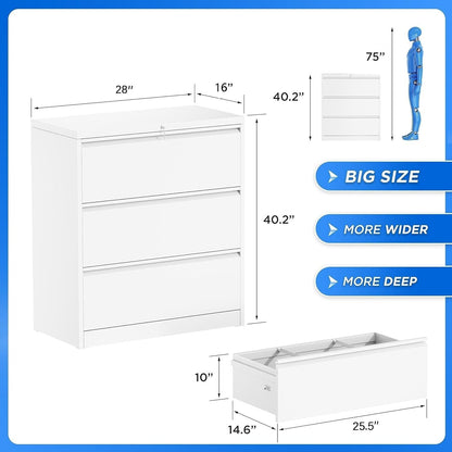 Classeur métallique à 3 tiroirs verrouillables pour bureau à domicile, meuble roulant entièrement assemblé