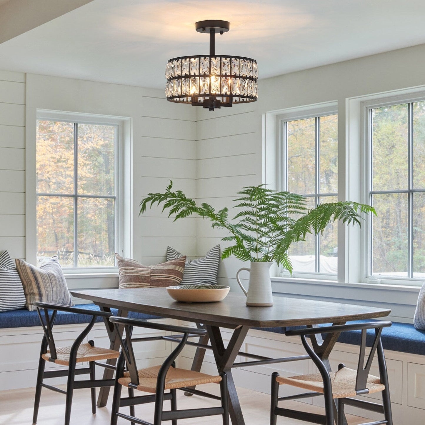 Plafonniers semi-encastrés à 3 lumières en cristal pour salon et couloir