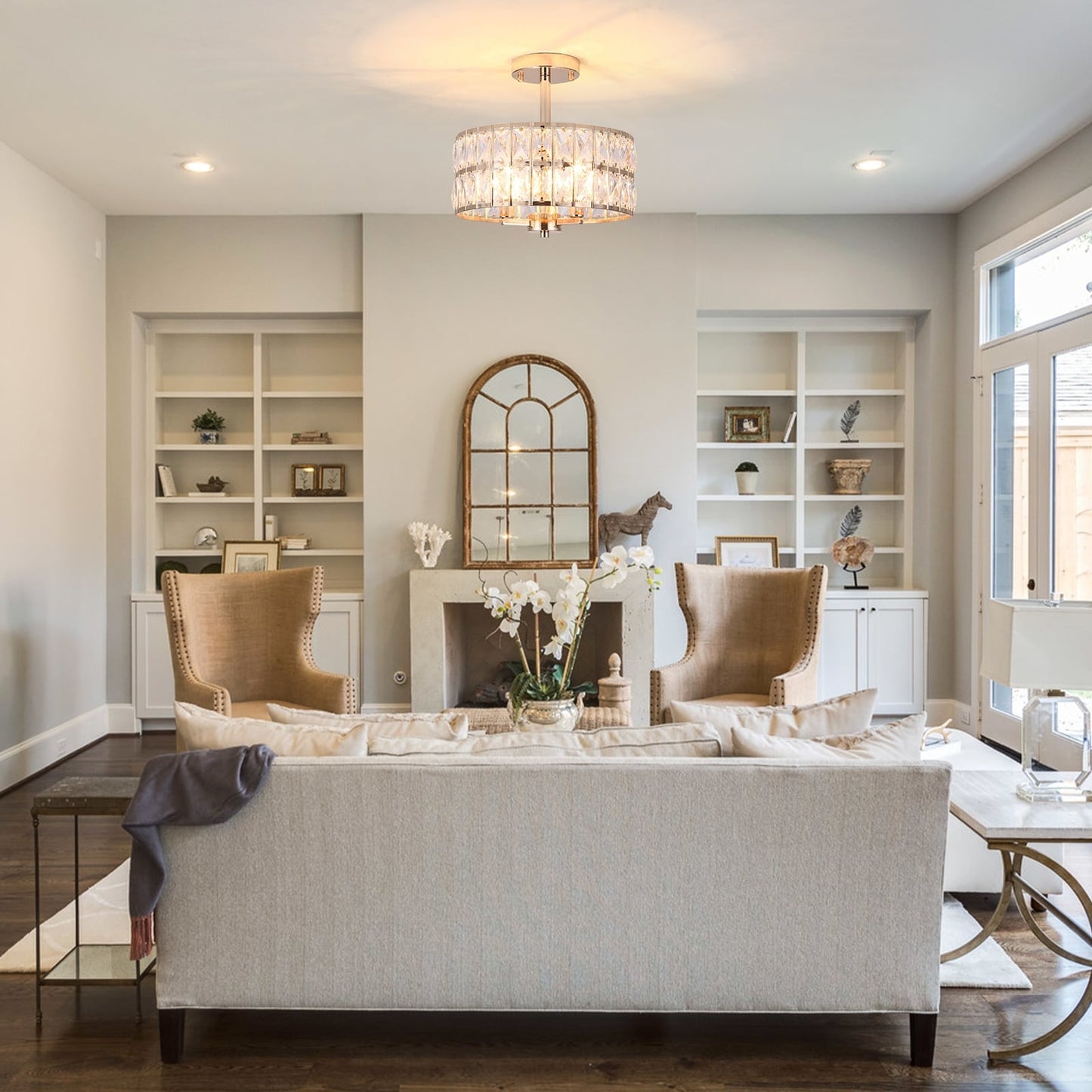 Plafonniers semi-encastrés à 3 lumières en cristal pour salon et couloir