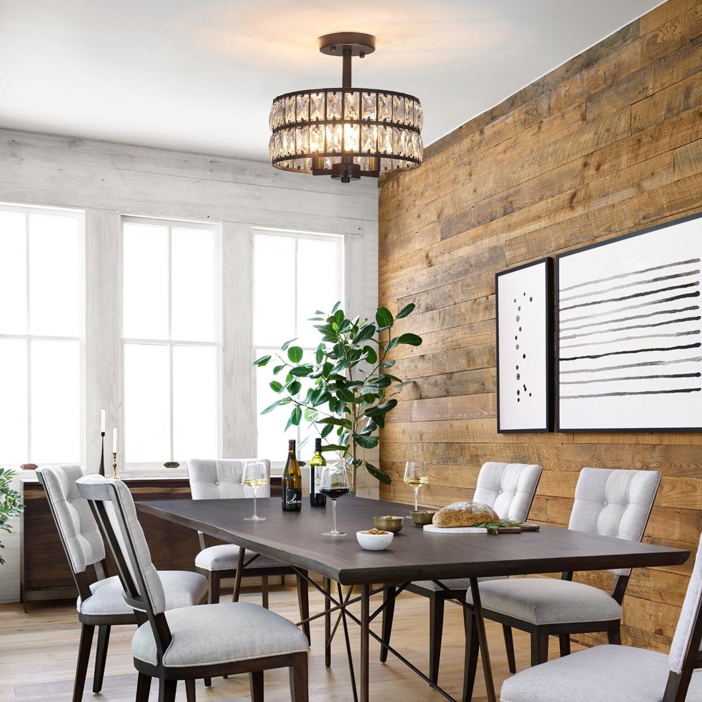 Plafonniers semi-encastrés à 3 lumières en cristal pour salon et couloir