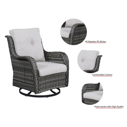 Fauteuil à bascule pivotant d'extérieur Gymojoy 3 pièces en osier avec coussin et table