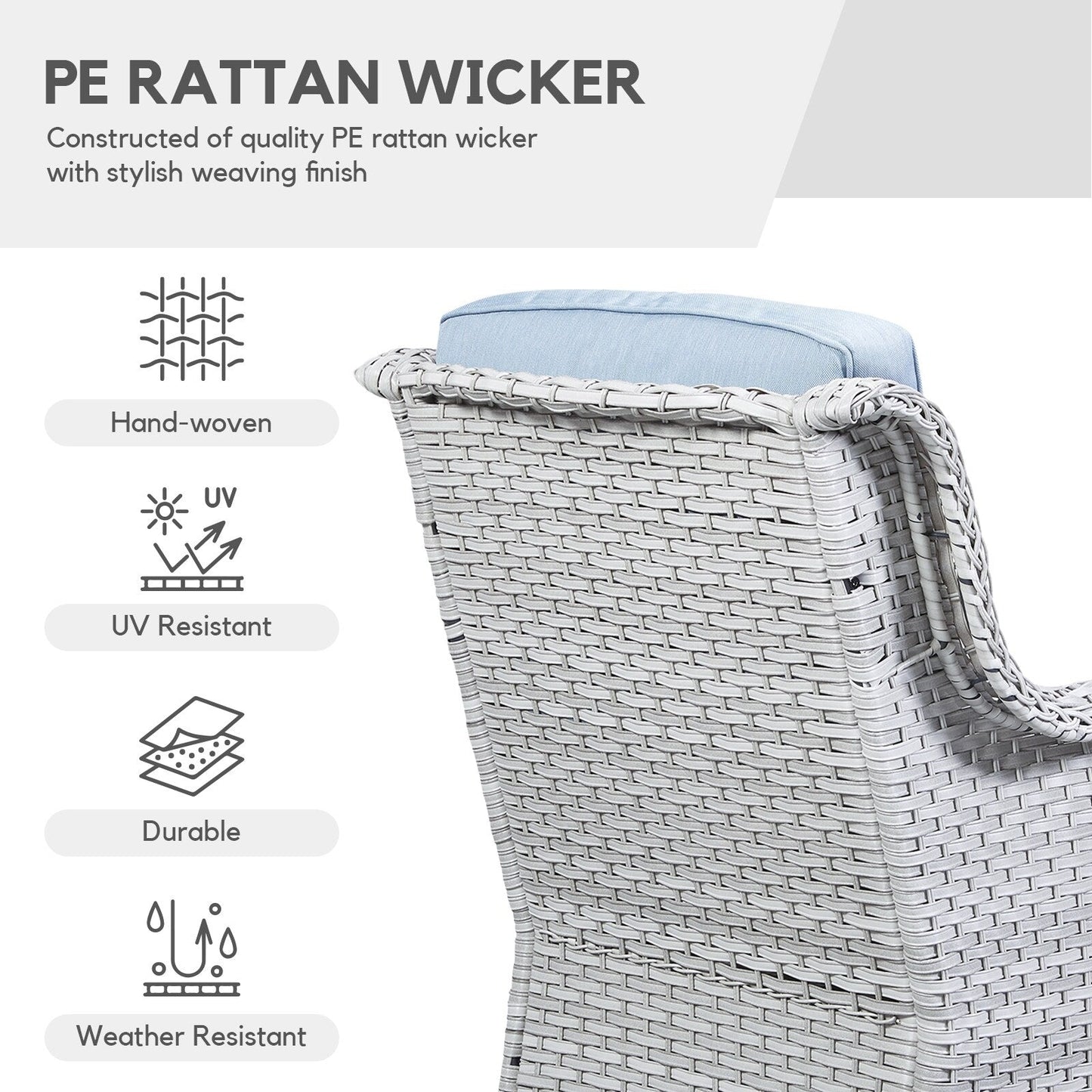 Fauteuil à bascule pivotant d'extérieur Gymojoy 3 pièces en osier avec coussin et table