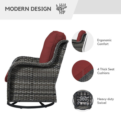 Fauteuil à bascule pivotant d'extérieur Gymojoy 3 pièces en osier avec coussin et table