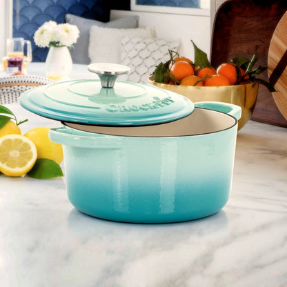 Cocotte en fonte émaillée de 3 litres, couleur bleu sarcelle arctique