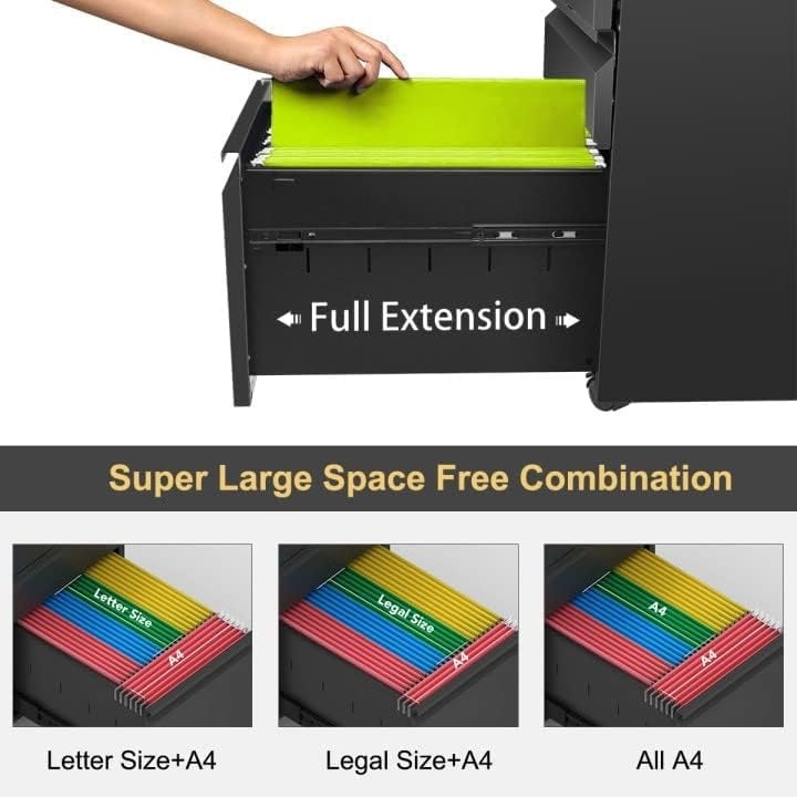 Classeur métallique à 3 tiroirs verrouillables pour bureau à domicile, meuble roulant entièrement assemblé