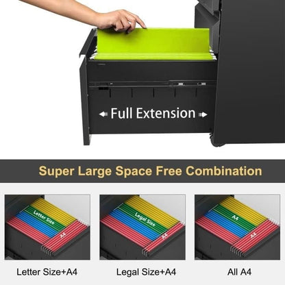 Classeur métallique à 3 tiroirs verrouillables pour bureau à domicile, meuble roulant entièrement assemblé