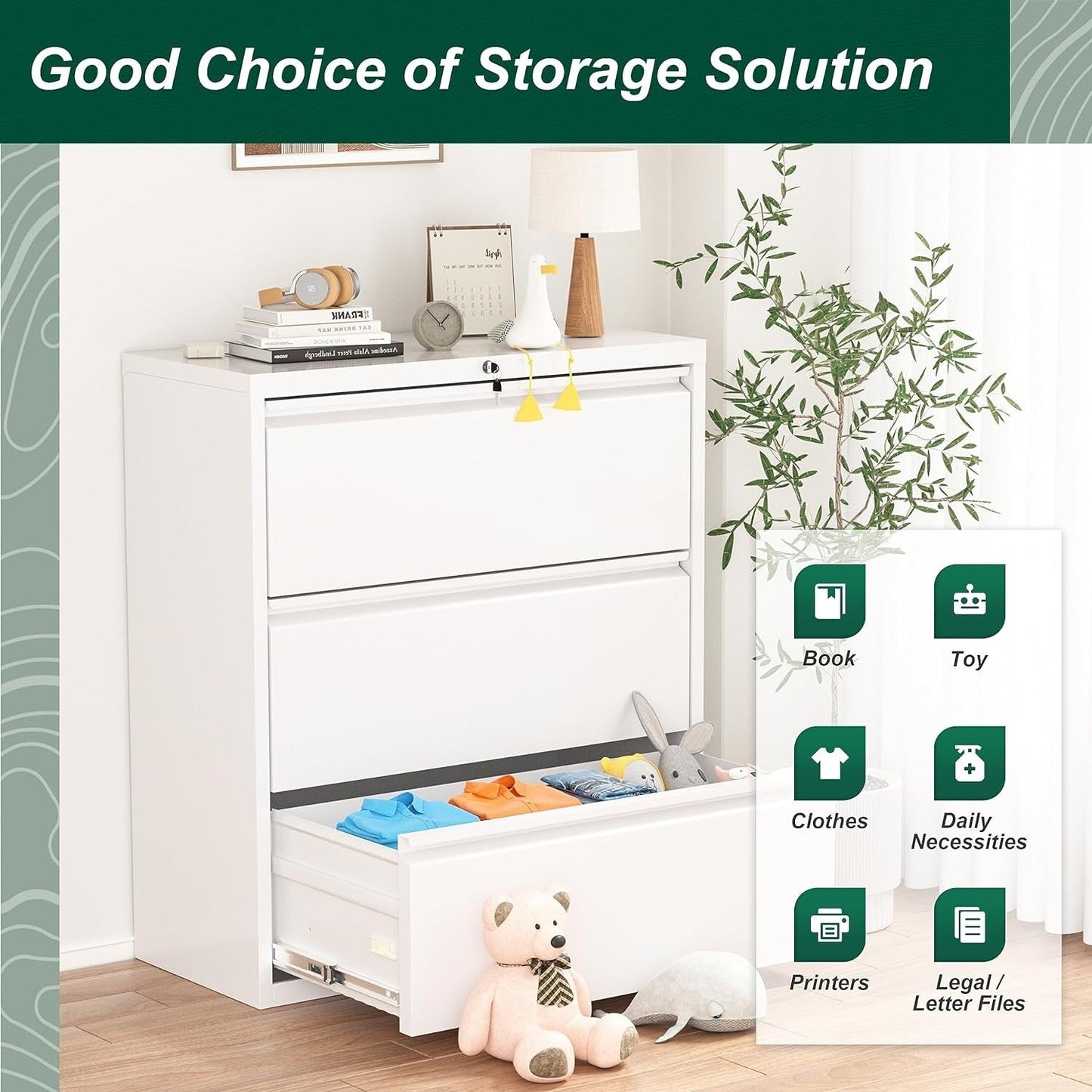 Classeur métallique à 3 tiroirs verrouillables pour bureau à domicile, meuble roulant entièrement assemblé