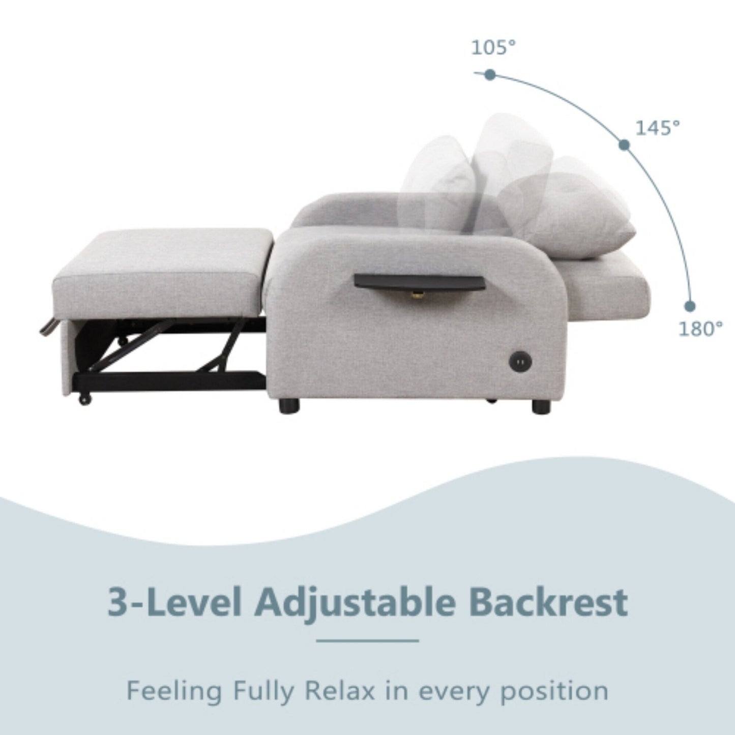 Canapé-lit gigogne 3 en 1 avec table à oreilles pliable et ports USB par Harper&amp;Bright Designs