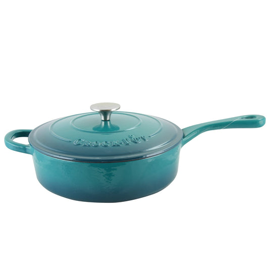 Sauteuse en fonte émaillée de 3,5 litres avec couvercle, couleur turquoise ombrée