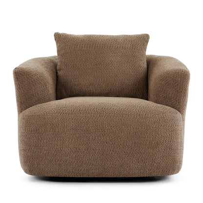Fauteuil pivotant à 360°, fauteuil d'appoint en bouclette de 38,2 cm avec coussin décoratif, fauteuil-canapé rembourré de forme cylindrique avec accoudoirs incurvés