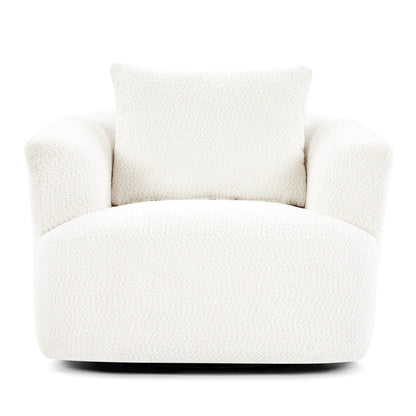 Fauteuil pivotant à 360°, fauteuil d'appoint en bouclette de 38,2 cm avec coussin décoratif, fauteuil-canapé rembourré de forme cylindrique avec accoudoirs incurvés