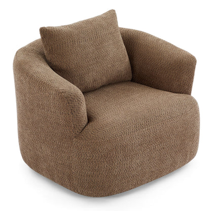 Fauteuil pivotant à 360°, fauteuil d'appoint en bouclette de 38,2 cm avec coussin décoratif, fauteuil-canapé rembourré de forme cylindrique avec accoudoirs incurvés