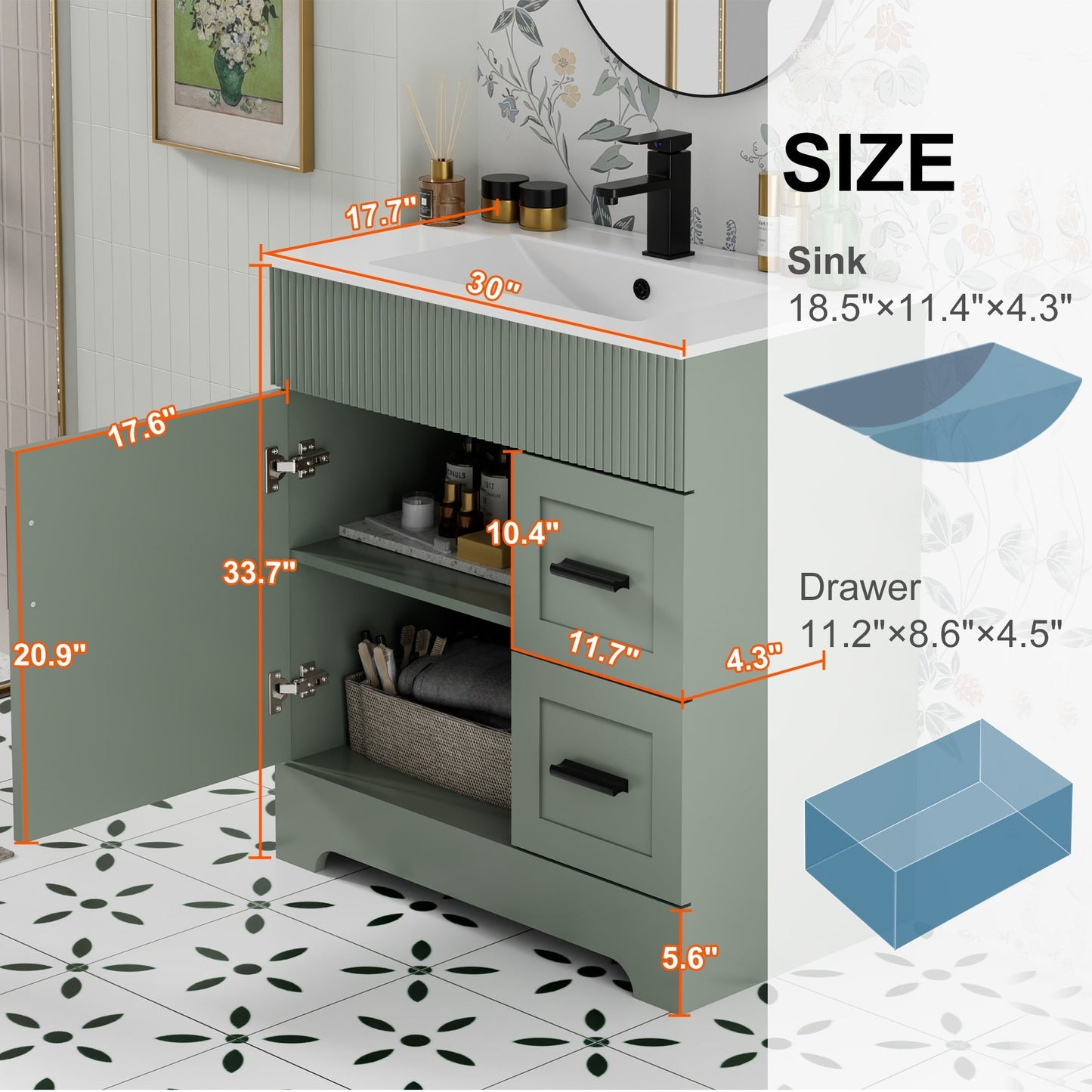 Ensemble meuble-lavabo Wavy Line 30/36/48 avec lavabo et robinet