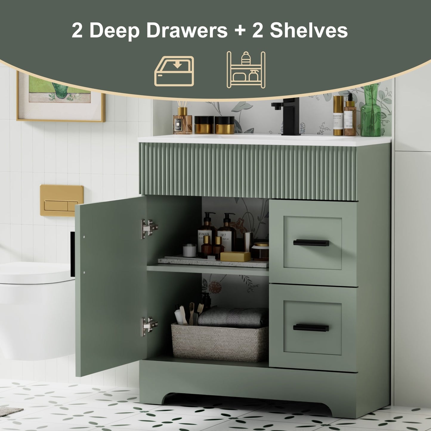 Ensemble meuble-lavabo Wavy Line 30/36/48 avec lavabo et robinet