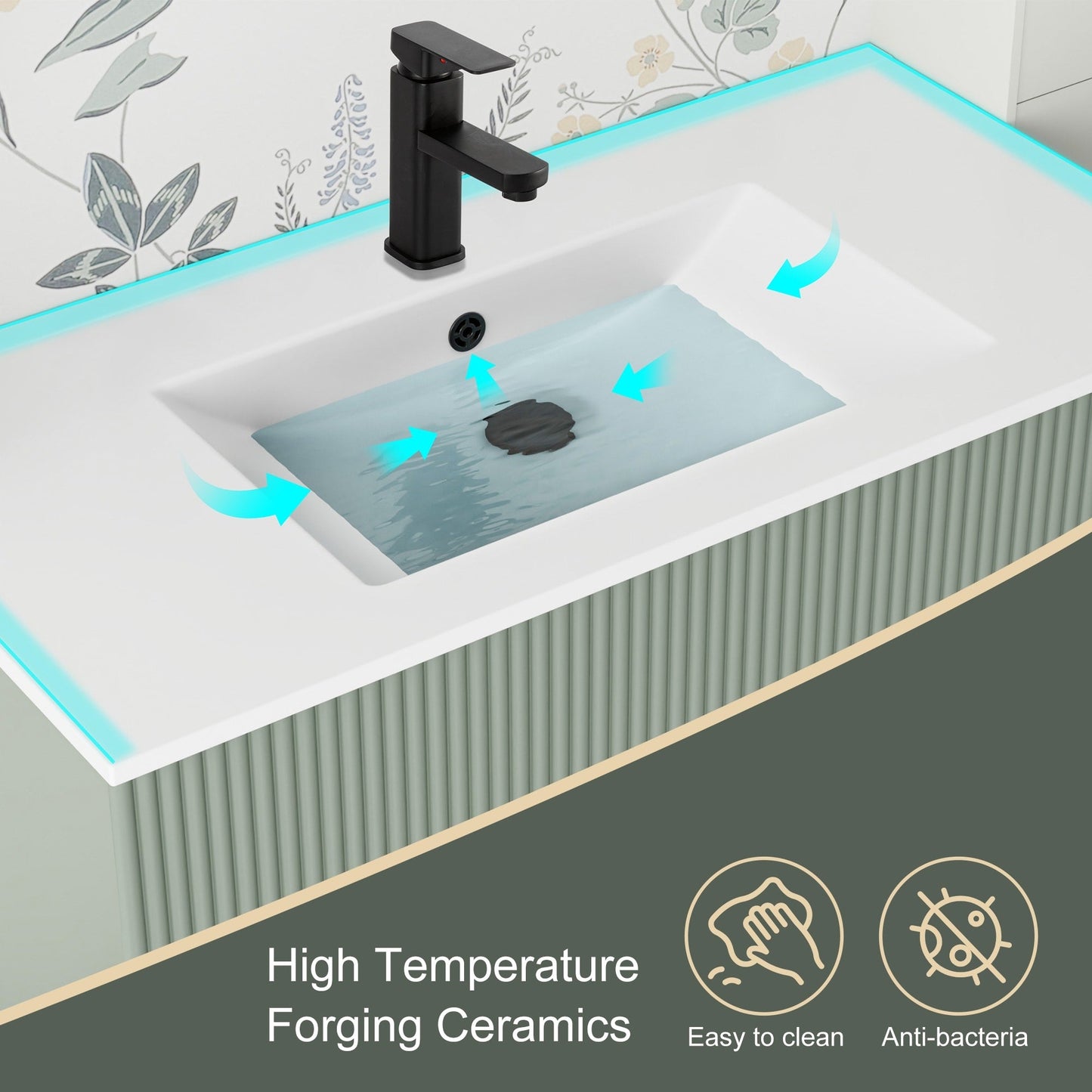 Ensemble meuble-lavabo Wavy Line 30/36/48 avec lavabo et robinet