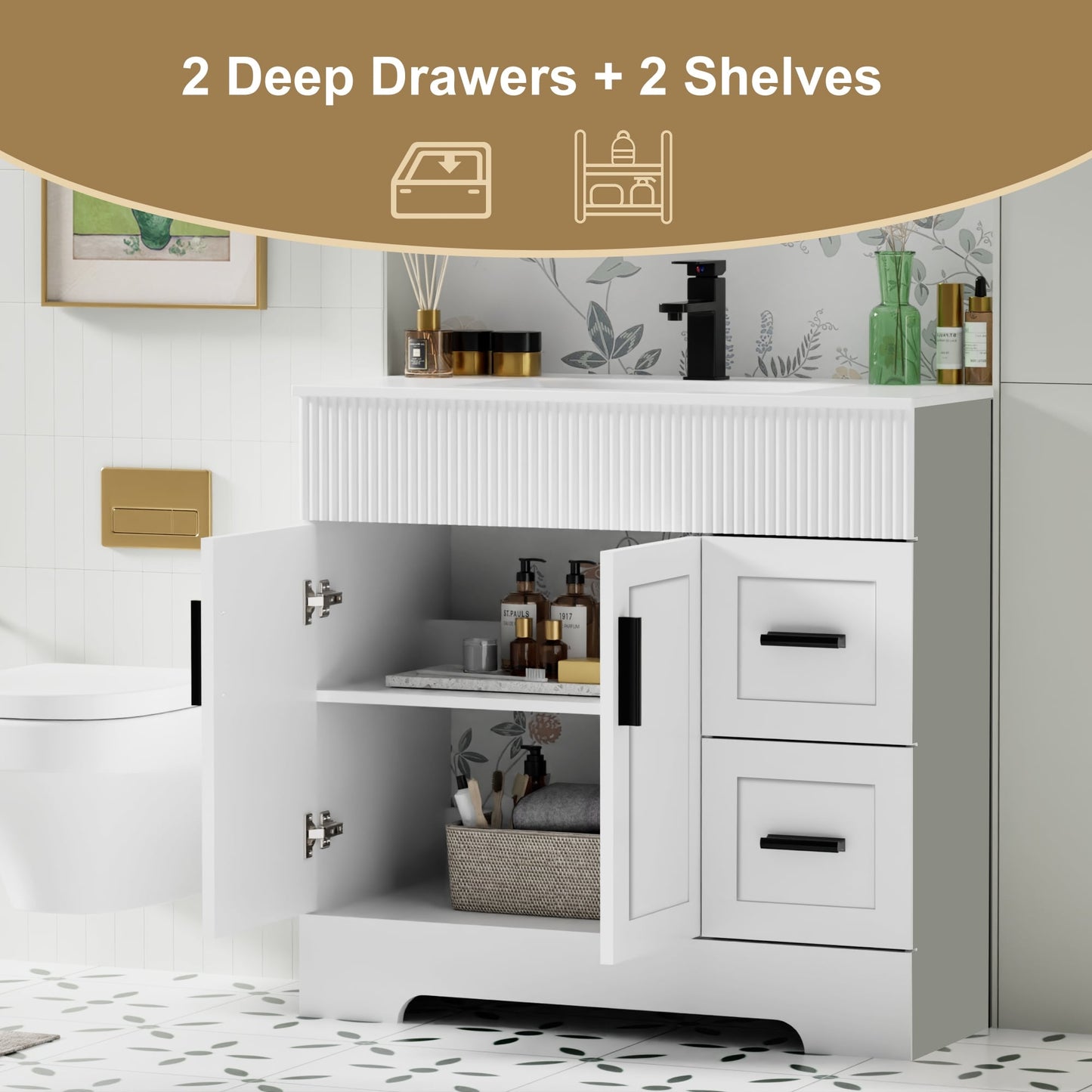 Ensemble meuble-lavabo Wavy Line 30/36/48 avec lavabo et robinet