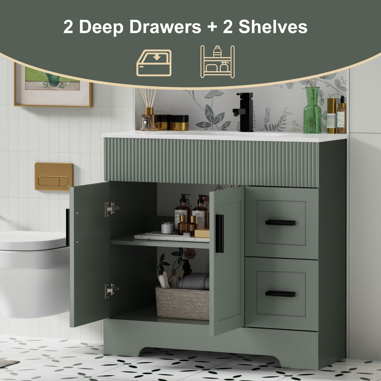 Ensemble meuble-lavabo Wavy Line 30/36/48 avec lavabo et robinet