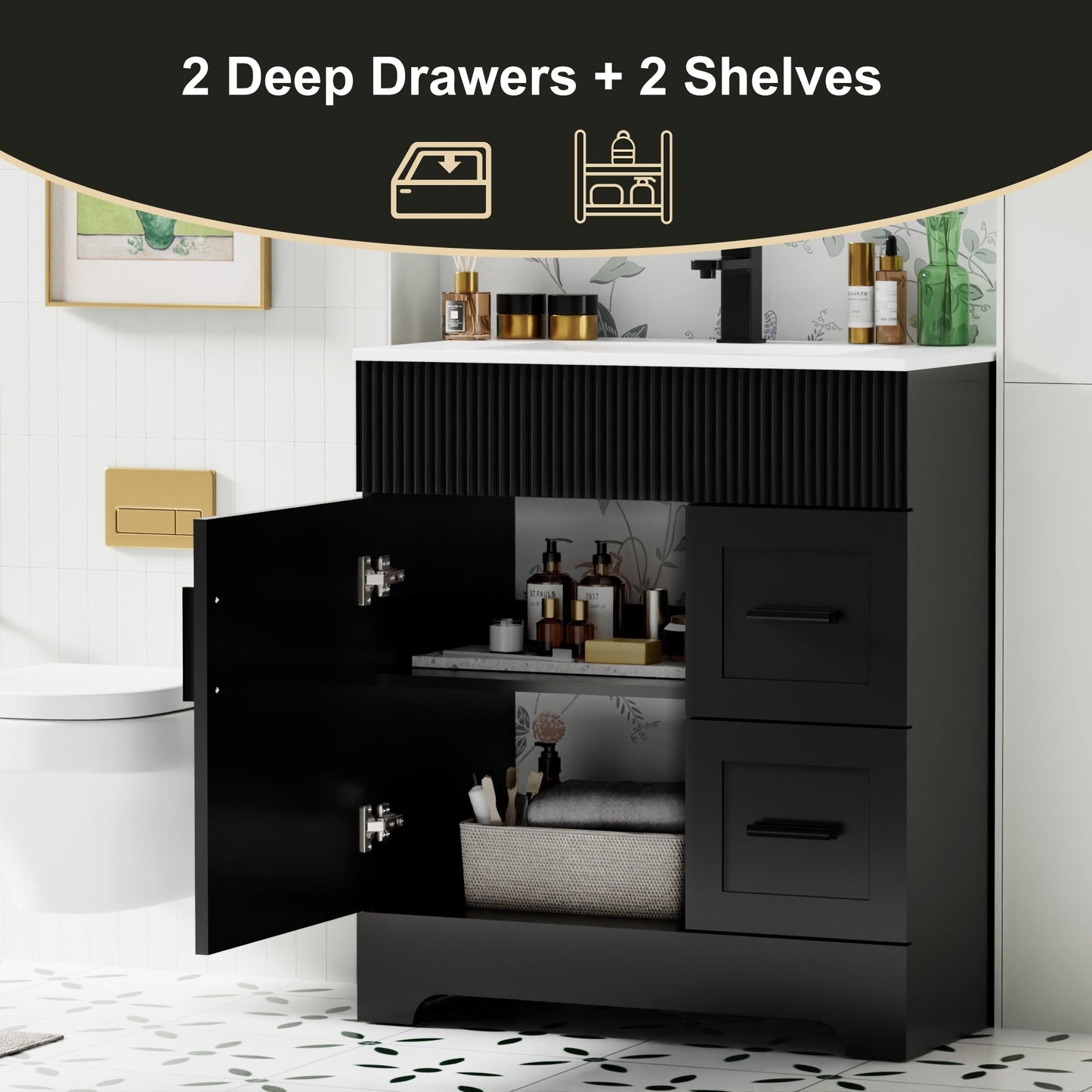 Ensemble meuble-lavabo Wavy Line 30/36/48 avec lavabo et robinet