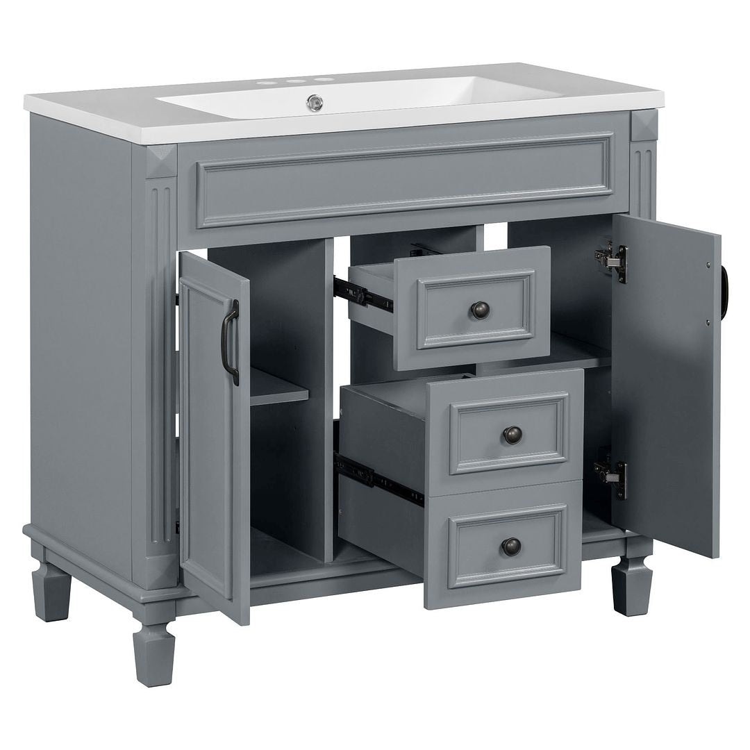 Meuble-lavabo moderne de 36 po avec lavabo supérieur et armoire à miroir, 2 portes et 2 tiroirs