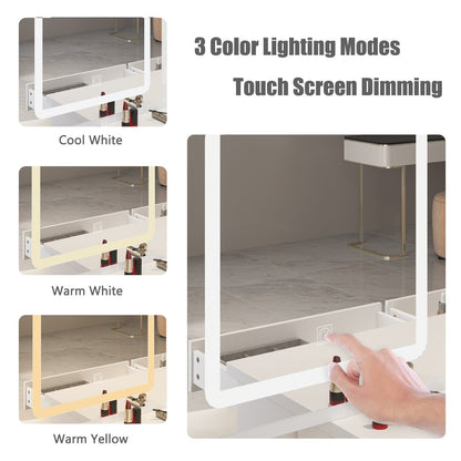 Ensemble de coiffeuse de maquillage de 39,4 po de large avec tabouret et miroir