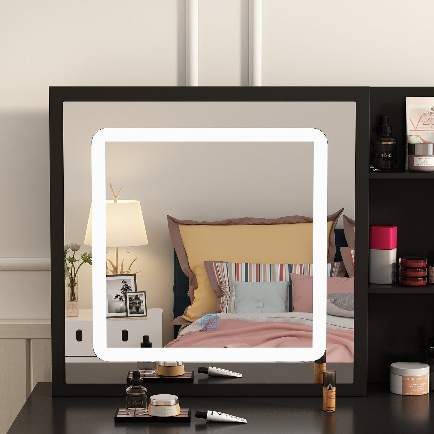 Ensemble de coiffeuse de maquillage de 39,4 po de large avec tabouret et miroir