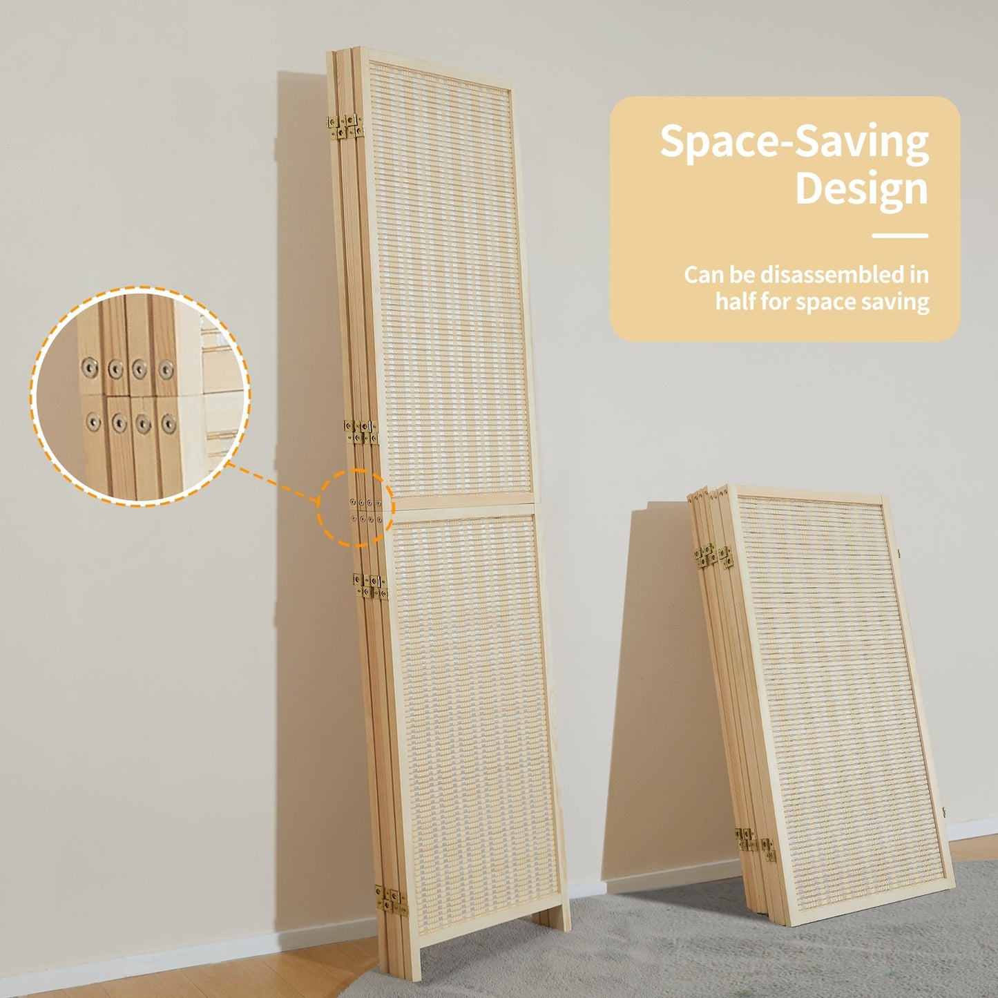 Paravent en bambou 4/6 panneaux, 1,83 m, amovible et pliable, pour séparer les pièces et préserver l'intimité.