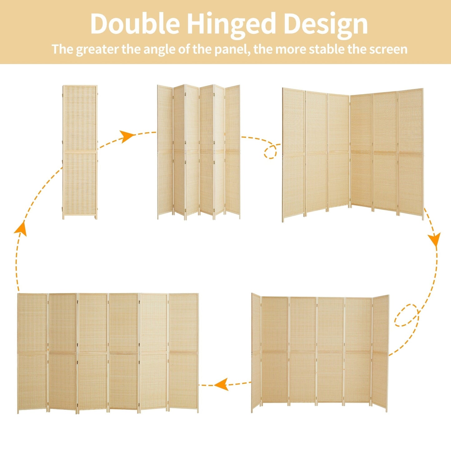 Paravent en bambou 4/6 panneaux, 1,83 m, amovible et pliable, pour séparer les pièces et préserver l'intimité.