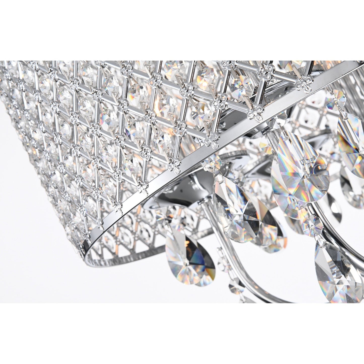 Lustre tambour rond à perles avec cristaux suspendus