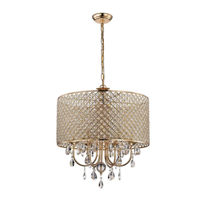 Lustre tambour rond à perles avec cristaux suspendus