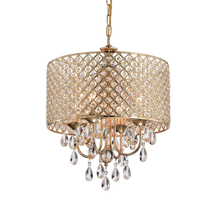 Lustre tambour rond à perles avec cristaux suspendus