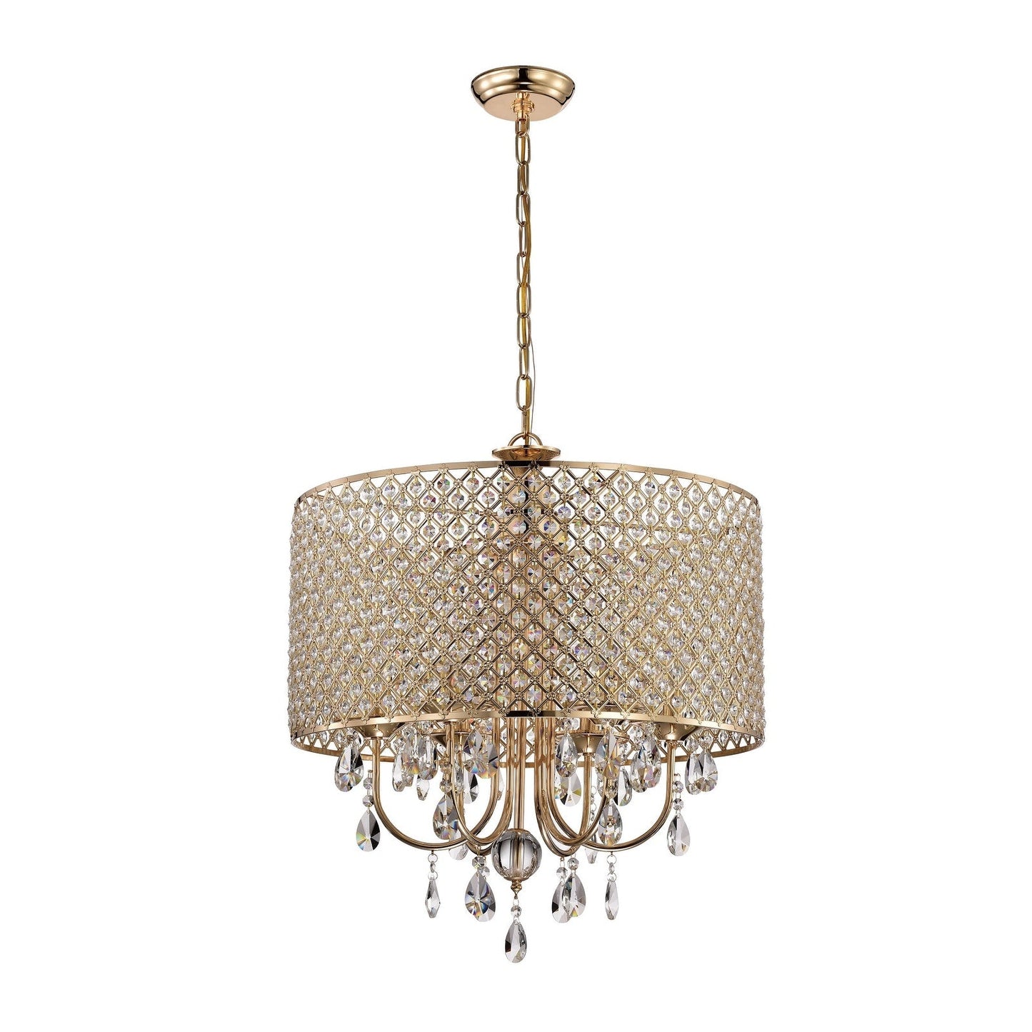 Lustre tambour rond à perles avec cristaux suspendus